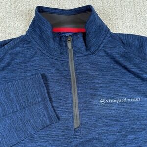 Vineyard Vines Mens Large Performance Blue Waffle Lined 1/4 Zip Pullover Sweater